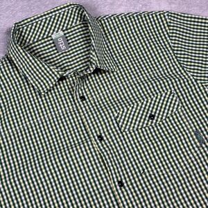 Stio Eddy Shirt Mens Large Green Yellow Gingham Plaid Short Sleeve Button Up